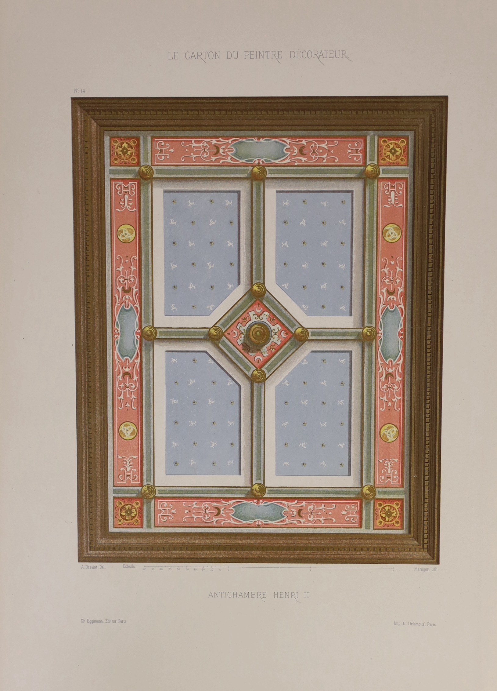 Desaint, A - La Carton du Peinture Decorateur, folio, quarter cloth with printed boards and silk ties, with 36 loose chromolithograph plates, Paris, [c.1900]